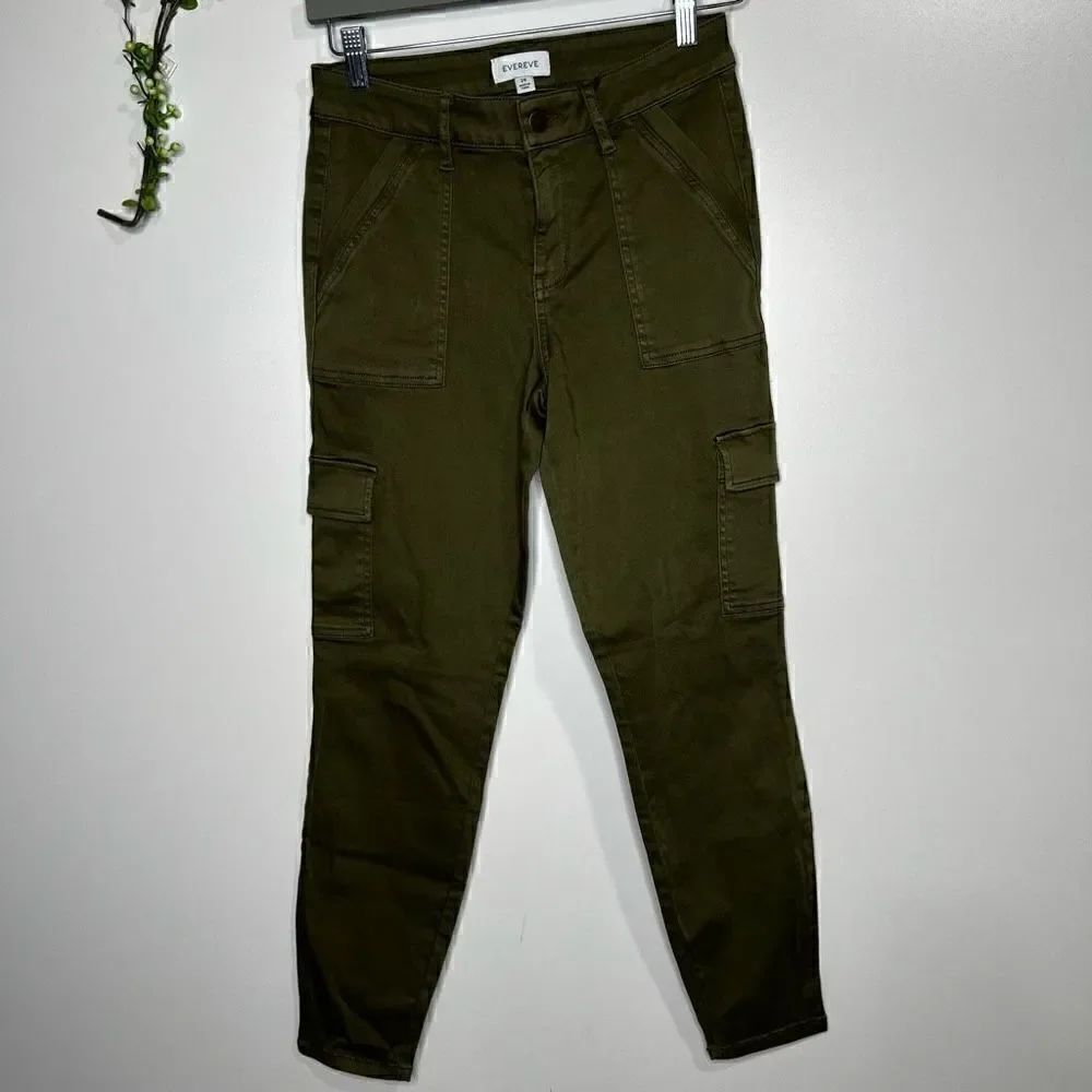 Evereve Tate Cargo Sateen Utility Pants Green Soft Sz 26
